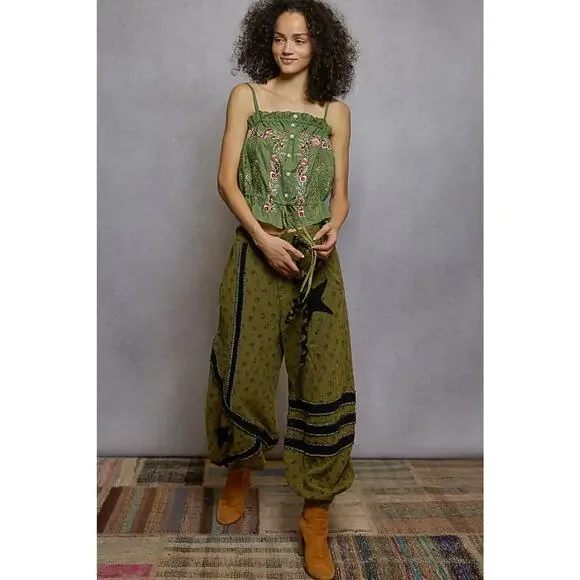 "Delight" Embroidered Poplin Top in Grass Green - Picture 2 of 5